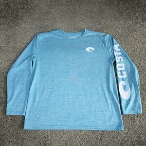 Costa Shrit Mens XL Blue White Long Sleeve Print Fishing Outdoors Lightweight